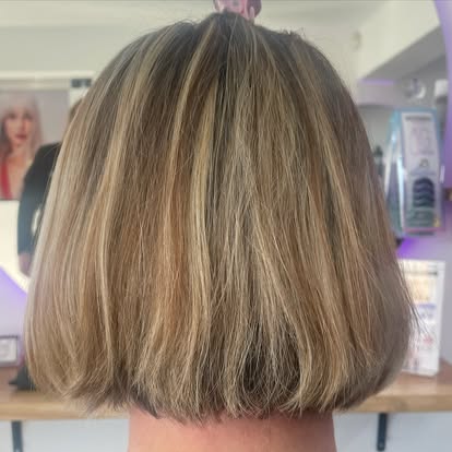 Before — grown-out bob with uneven tone