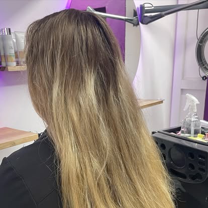 Before — frizzy blonde hair needing keratin